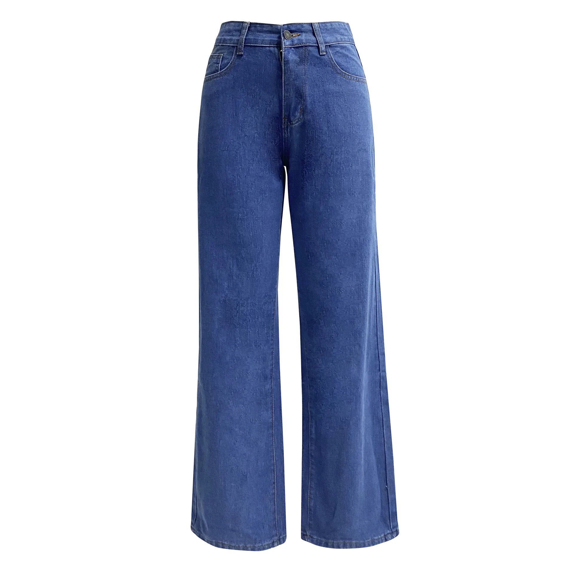 2025 new European and American high-waisted water-washed women's jeans long fashionable and versatile straight-leg pants
