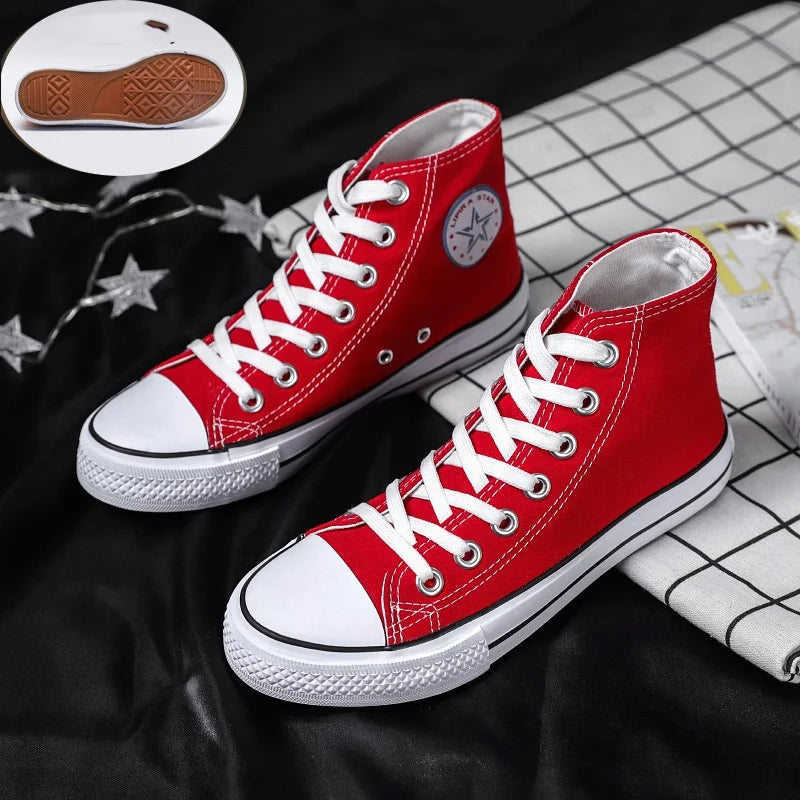High-Top Canvas Women's Shoes Soft Bottom Non-slip Board Shoes Simple Fashion Lace-Up Casual Shoes Versatile Ladies Board Shoes