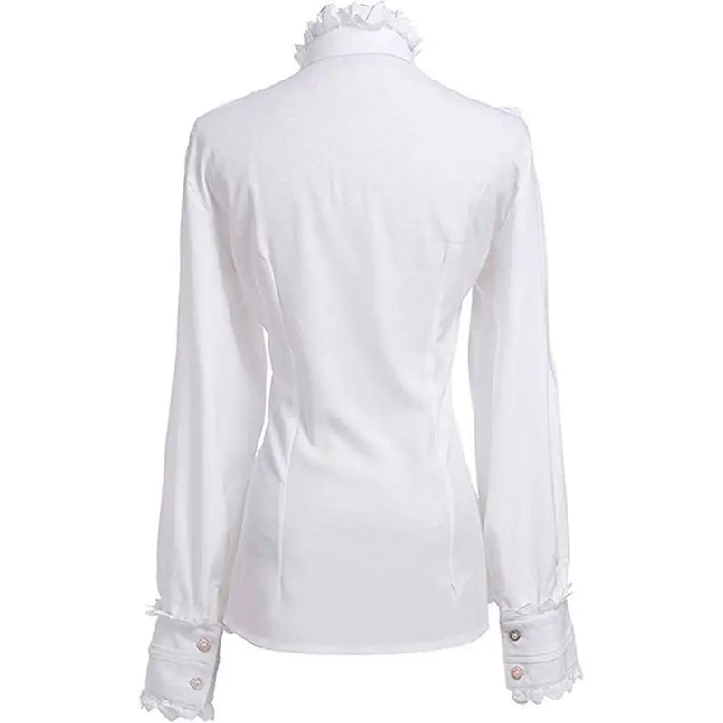 2025 Spring Women's Shirt Medieval Vampire Prince Poet Frills Lace Up Stand Neck Vintage Gothic Blouse Cosplay Performance Tops