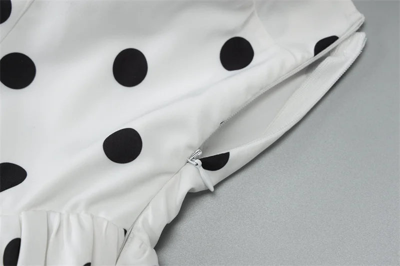 Mozision Halter Print Polka Dot Mini Dress Women Fashion Off-shoulder Sleeveless Backless High Waist A-line Club Party Dress