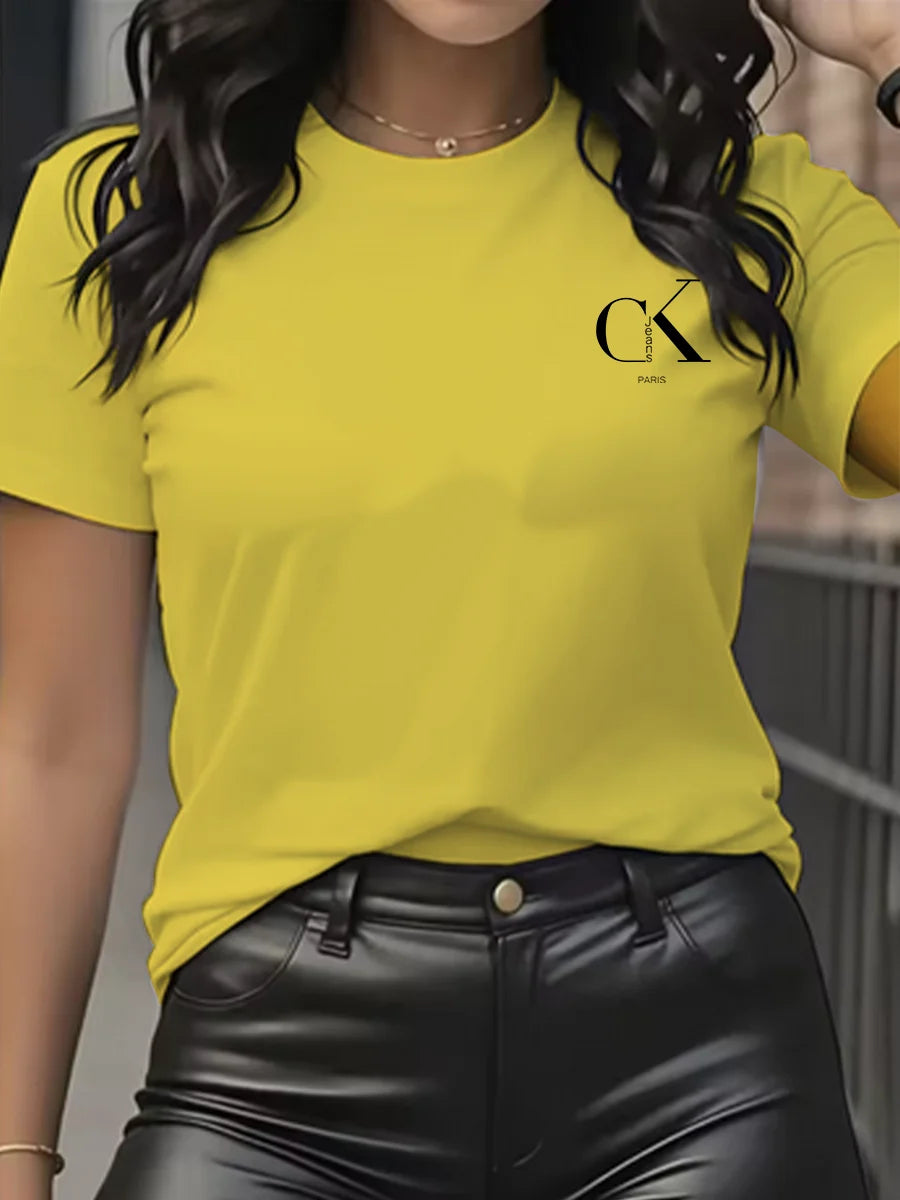 Summer luxury brand fashion cartoon letter print crew collar clothing short sleeve T-shirt  trend women's summer Y2K top