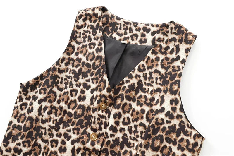MUJER Leopard Print Vests for Women Waistcoat Cropped Sleeveless Vest Woman Fashion Short Jacket Women Streetwear Women's Coats