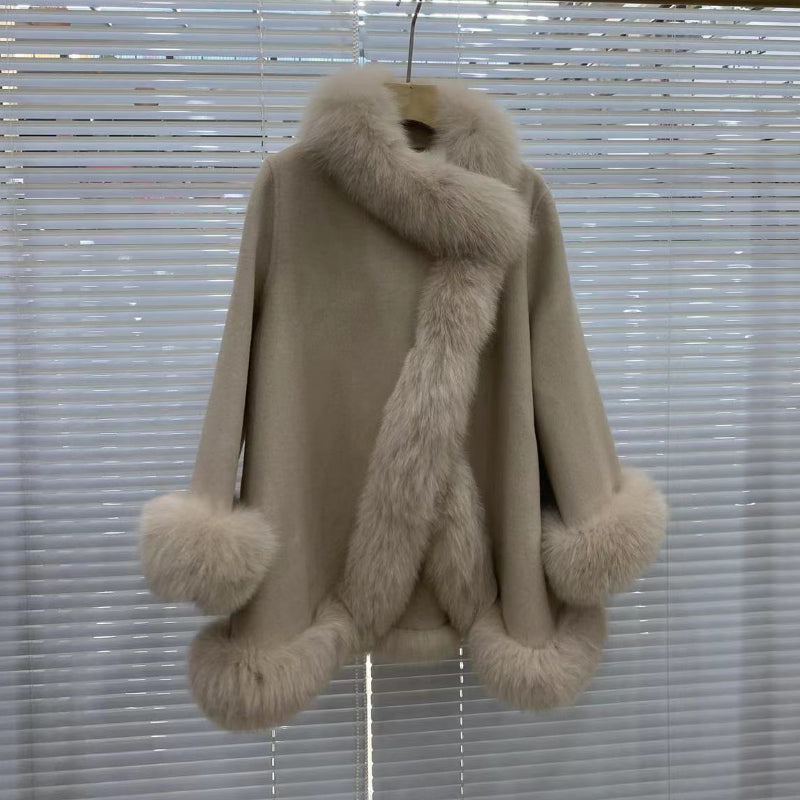 2025 Real Fur Coat Winter Jacket Women Natural Fox Fur Collar Warm Cashmere Wool Woolen Ladies Outerwear Streetwear Fashion
