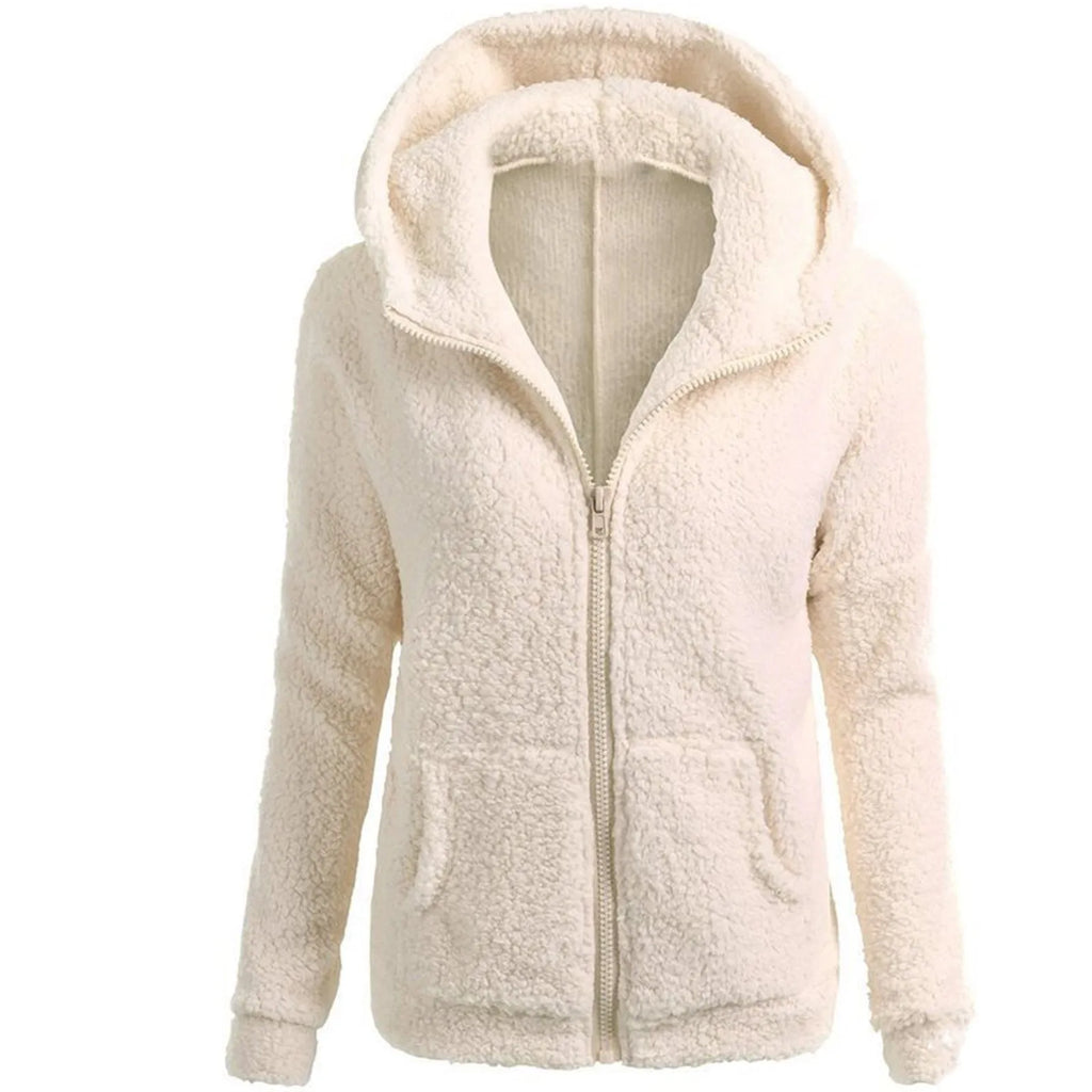Women'S Fashion Jackets Solid Lambswool Coat Slim Straight Hooded Plush Zip Up Jackets Autumn Winter Simple Versatile Jackets
