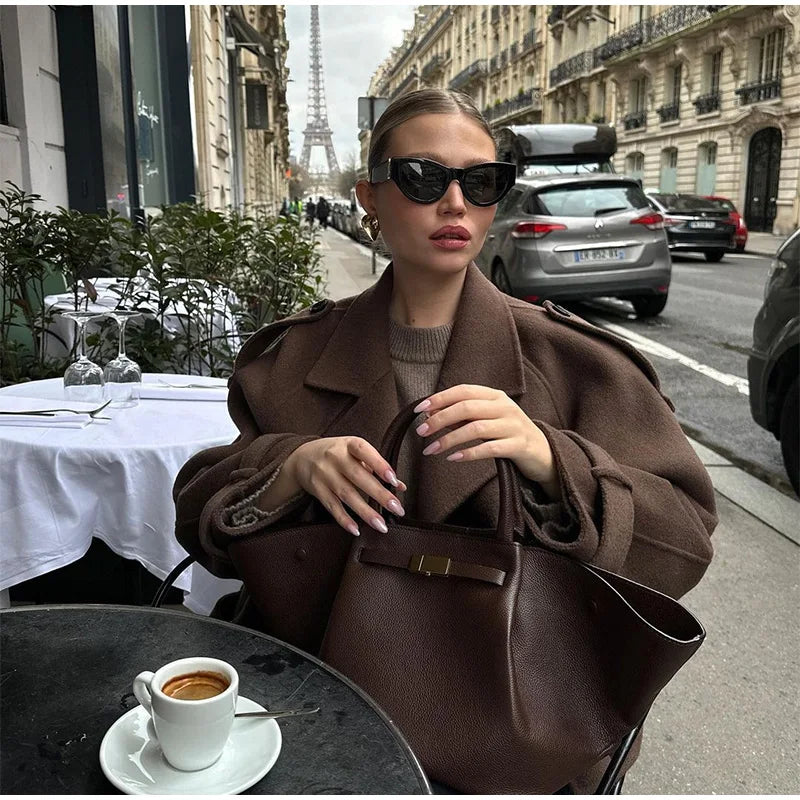 Belts Double Breasted Women's OverCoat Elegant Laple Pocket Full Sleeve Female Coat 2025 Autumn Winter Fashion New Lady Outwears