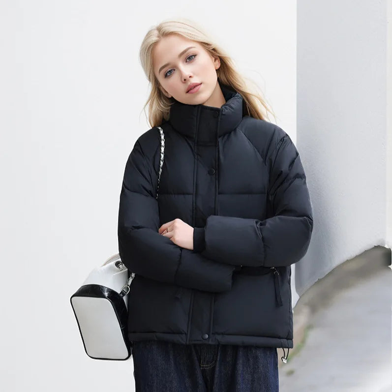 Women's Winter Puffer Coat Stand Collar Zipper Fly Pockets Loose Fit Quilted Coat For Female Thickened Lady's Thermal Coat