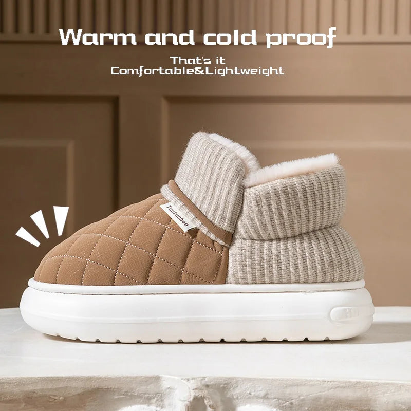 Winter thick soled anti slip warm cotton shoes with fleece bag and cotton slippers for external wear