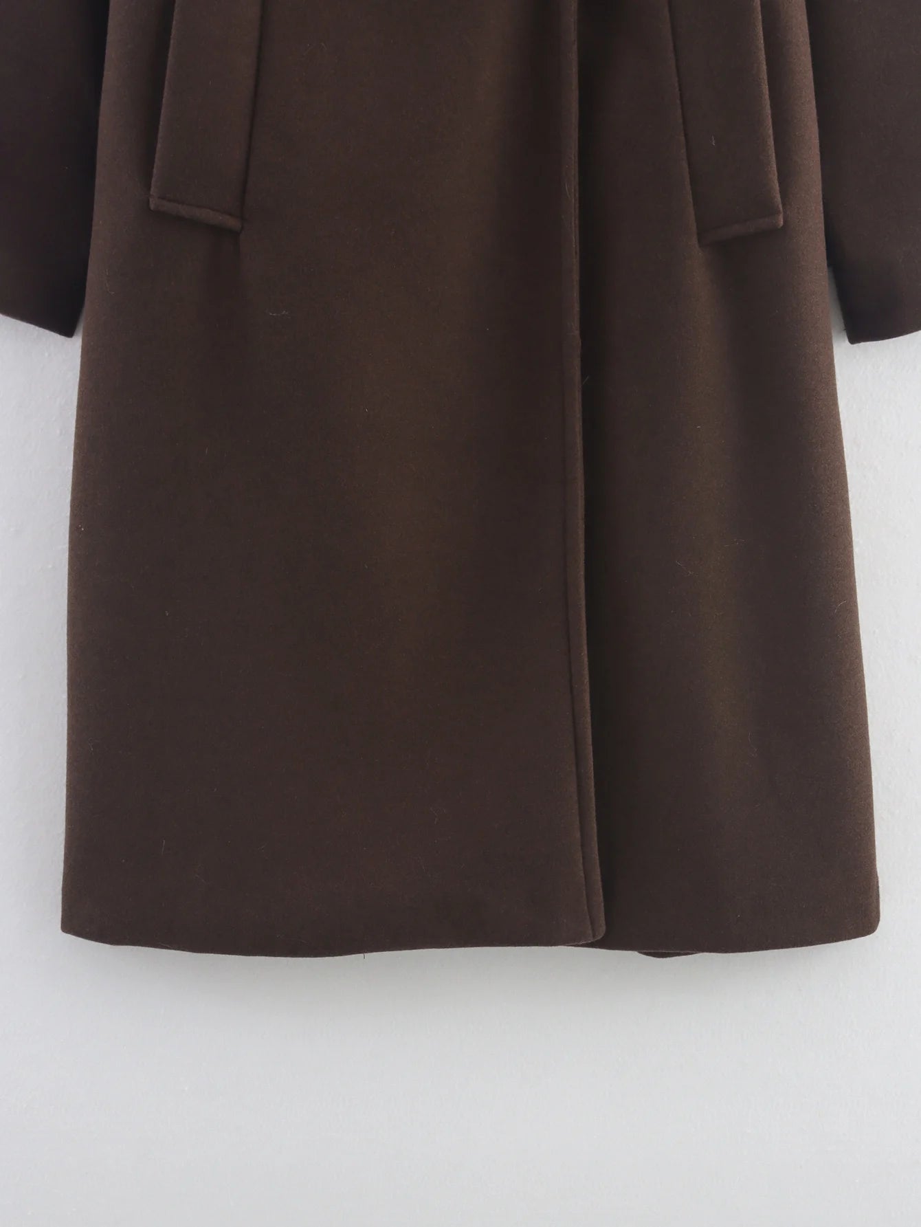 DUOPERI Autumn Winter Women's Brown Woolen Coat Warm Fashion Notch Neck Long Sleeves Female Elegance Chic Lady Outfits