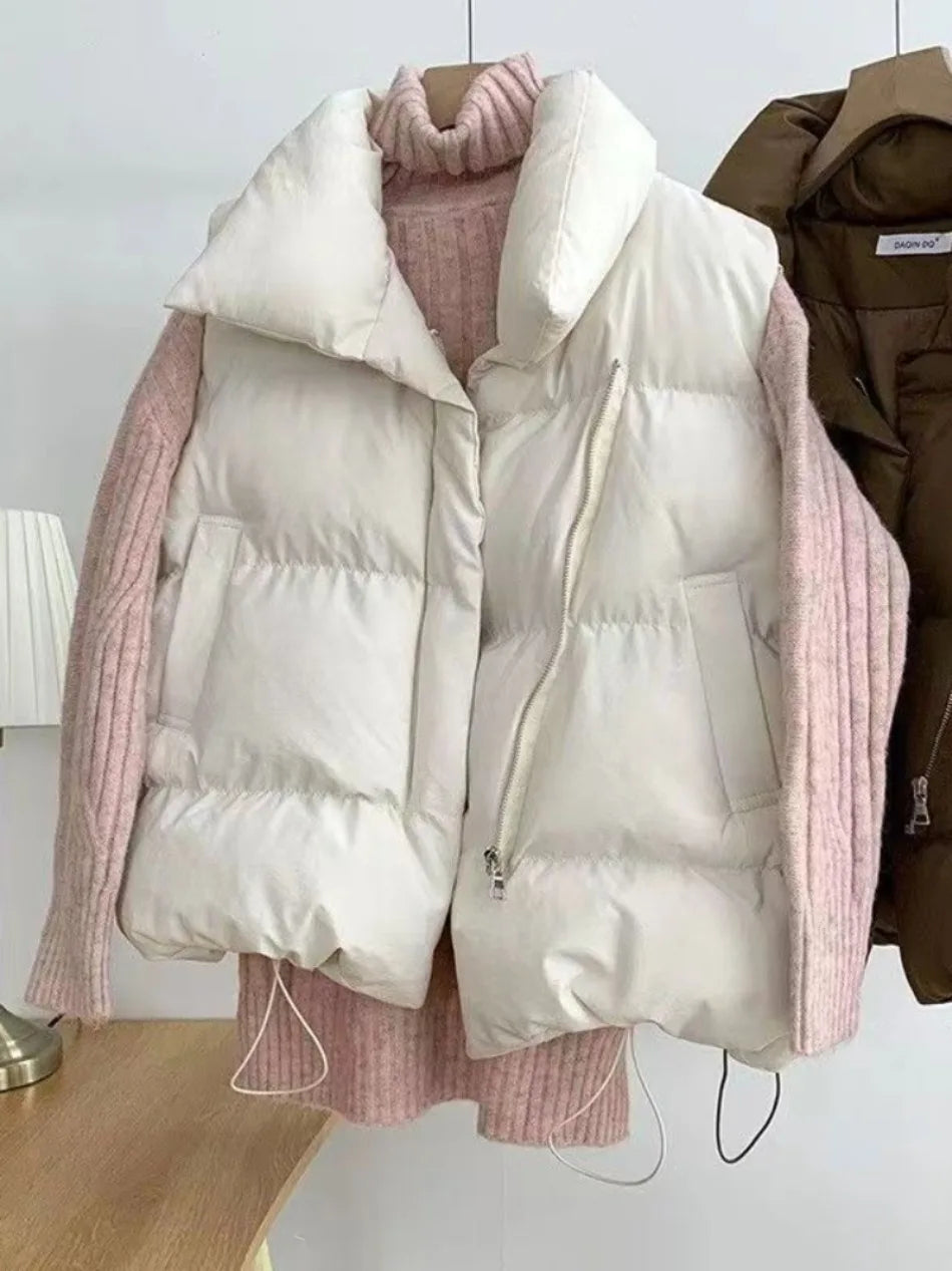 New in Autumn Winter Women Loose Fashion Stand Collar Elegant Down Coats Warm Outerwear Casual Sleeveless female Vests Jackets