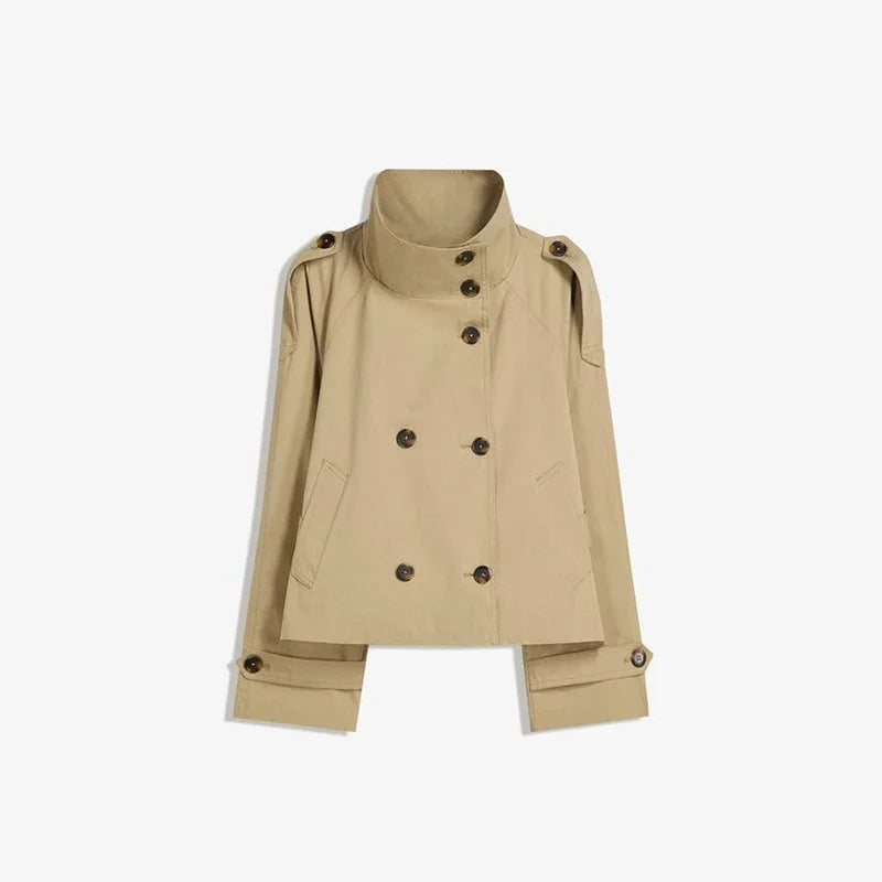 Spring Autumn Women Stand Collar Trench Coat 2025 New With Belt Double Breasted Jacket High Street Long Sleeve Windbreaker Coat