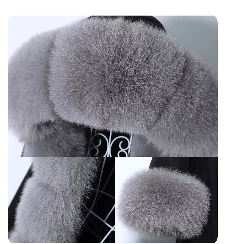 MaoMaoKong Natural Real Fox Fur Jacket Hooded Black Waterproof Woman Winter Warm Coat Parkas Luxury Jacket Female Clothing
