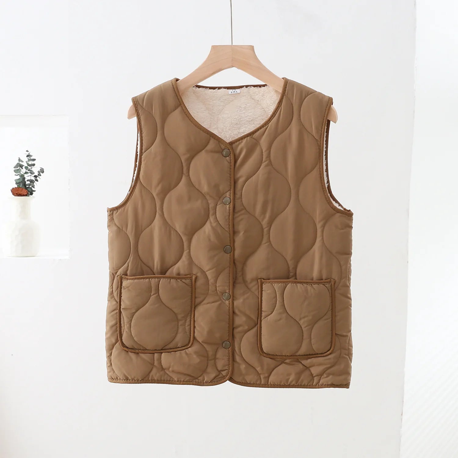 Women's Thickened Warm Vest 2025 Winter New Style Home Wear Outerwear Fleece Lined Non-Bulky V-Neck Casual Style Polyester Fiber