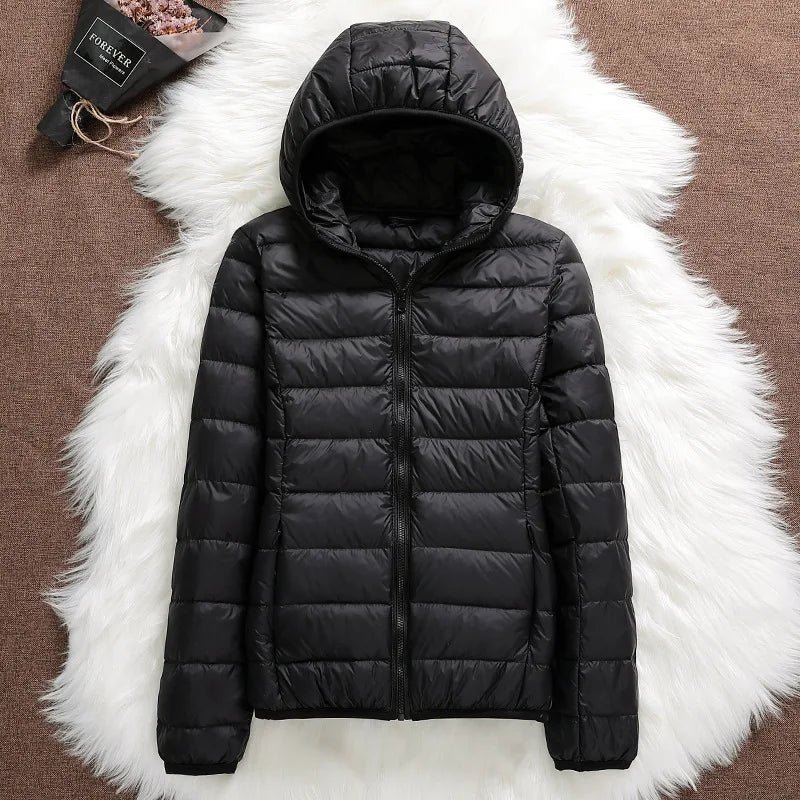 15 Colors Women Hooded Puffer Jackets 2025 New Spring Winter 90% White Duck Down Female Coats Ultralight Packable Casual Parkas