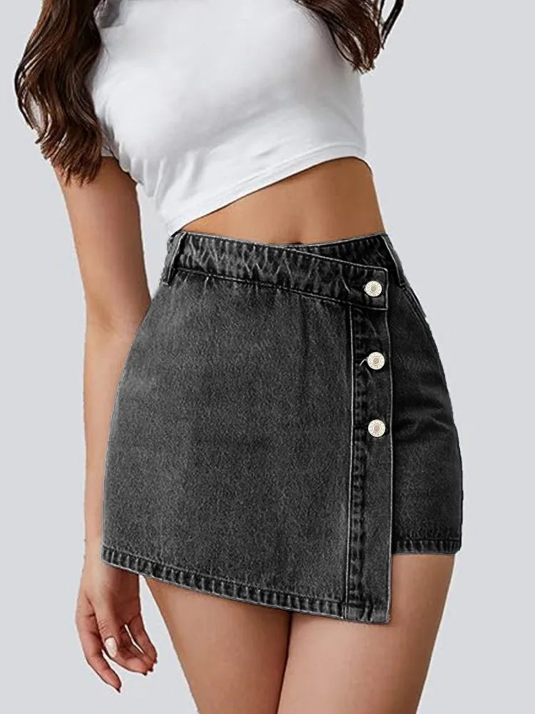 ZMTUO Denim Shorts High Waisted Button Front Asymmetric Design Women's Fashion Trendy Street Y2K Style jeans
