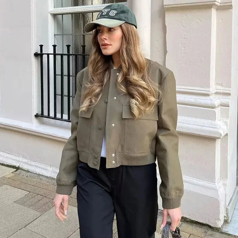 MUJER Women's Bomber Jacket Women Autumn Cropped Jacket For Women 2025 Long Sleeve Aviator Jackets Woman Fashion Short Coats