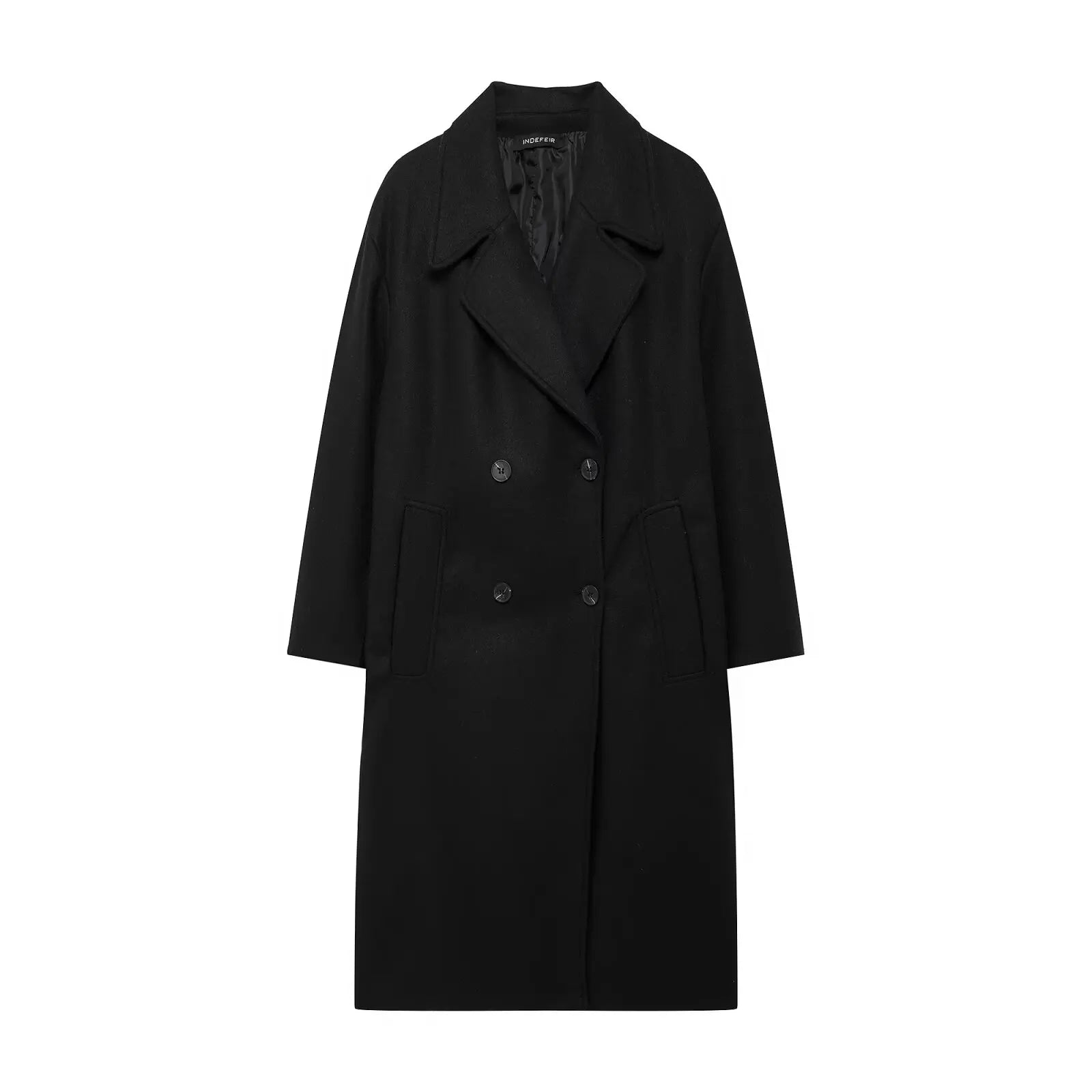 TRAFZA Women Winter Casual Wool Blend Notched Lapel Collar Coat Chic Double-breasted Trench Coats Oversized Female Long Jackets