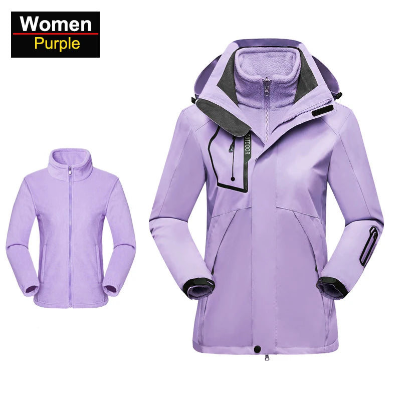 CHRLCK Women's 3 In 1 Thick Hiking Jacket Fleece Waterproof Winter Windbreaker Outdoor Warm Camping Jacket Women Windproof Coat