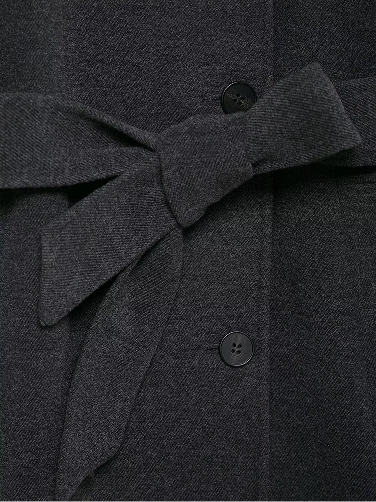 TFMLN Women’s Stand Collar Long Coats 2025 Winter New Belted Trench Coat Vintage Simple Outerwear Elegant Fashion Female