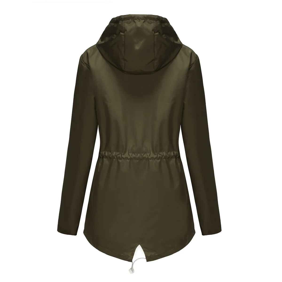 Red Waterproof Hooded Jacket, Women Fashion Casual Coat, Waist Drawstring Tie Zipper Switch Blue Green Yellow Black Windbreaker