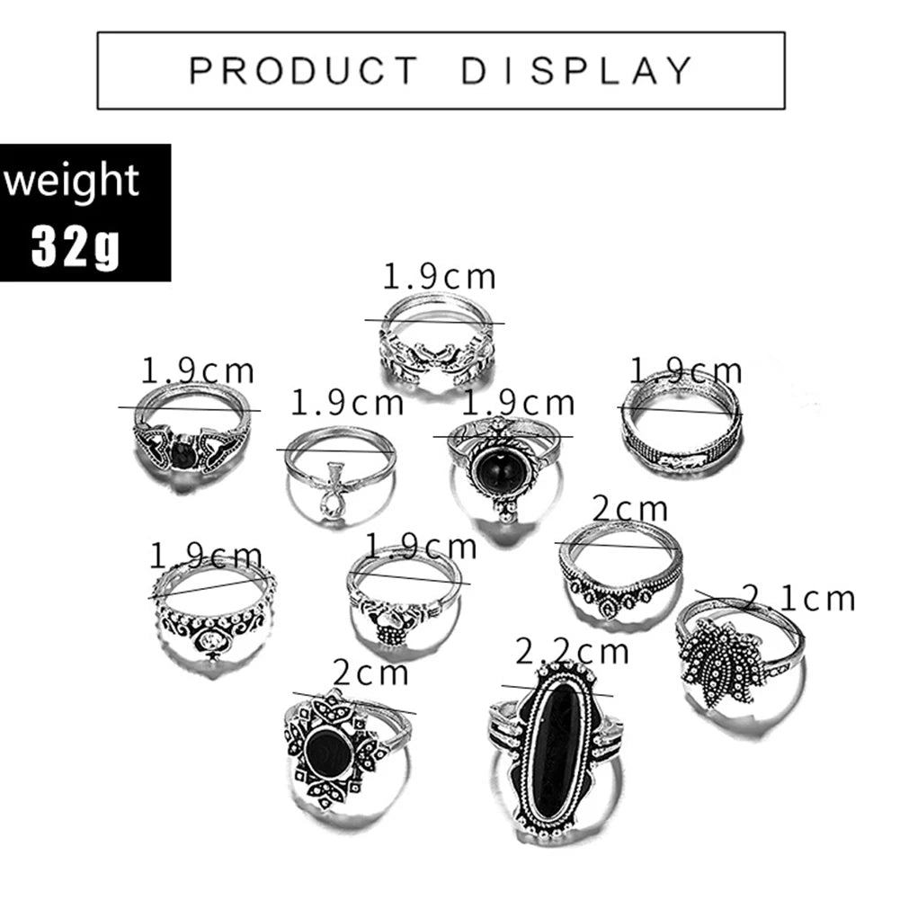 11 pcs Silver Knuckle Rings Set Gothic Crescent Ring Set Punk Silver Plated Cross Ring for Women