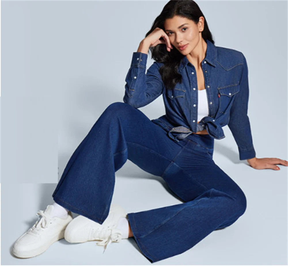 Wide Leg Jeans Woman High Waist Pull On Baggy  Stretchy Jean Pants Straight Leg Denim Pants Elastic Waist