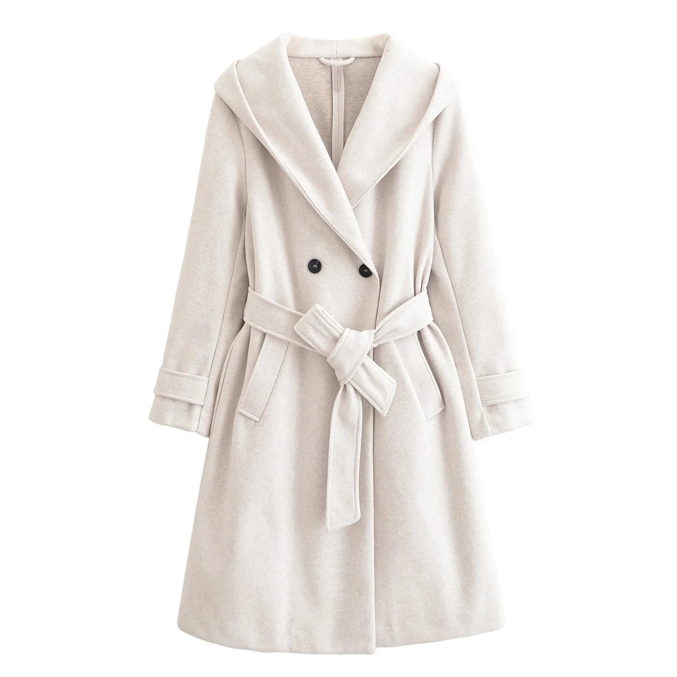 Women Autumn Winter Long Woolen Coats Vintage Solid Hooded Sashes Trench Coat Female Elegant Streetwear Outerwear Clothing