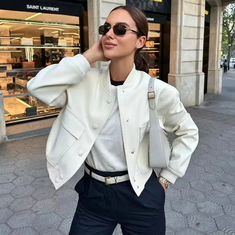 MUJER Women's Bomber Jacket Women Autumn Cropped Jacket For Women 2025 Long Sleeve Aviator Jackets Woman Fashion Short Coats