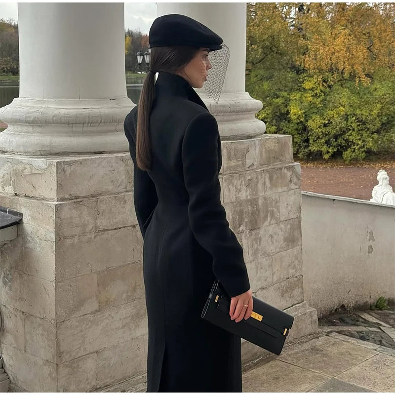 Faux Fur Parka Women Shoulder Pad Slim Waist Long Sleeves One Button Coats Female 2025 Winter Warm Solid Casual Outwears Lady