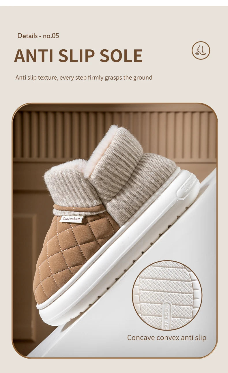 Winter thick soled anti slip warm cotton shoes with fleece bag and cotton slippers for external wear