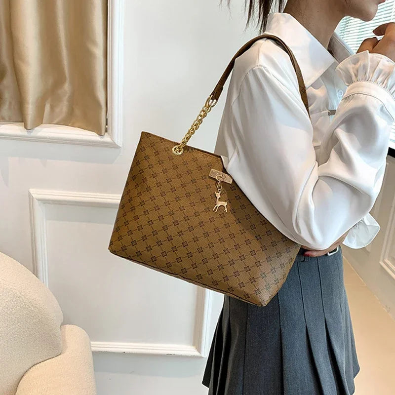 Summer High Quality PU Leather Fashion Large-capacity Shoulder Armpit Women's Bag Work Student Travel Female Retro Handbag Tote