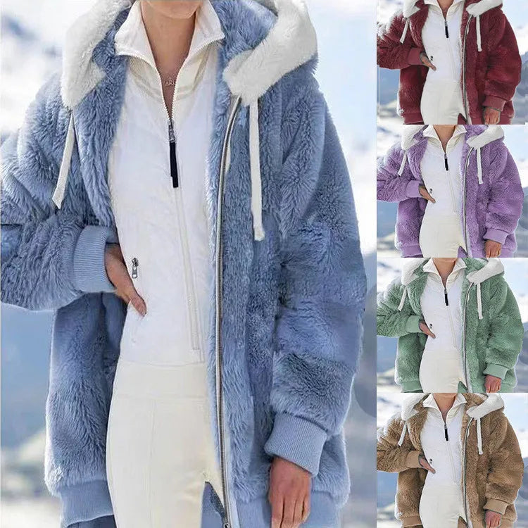 VEITCHE Autumn Winter Fashion Women hooded Zipper Long Sleeve Thick Cardigan Coat Women Snow Warm Skinny Casual Streetwear