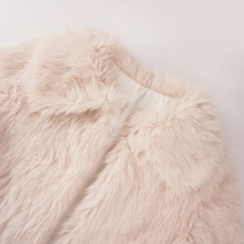 Fashion Vintge Women's Faux Fur Coat Turn-Down Collar Classic Overcoats Basic Fluffy Fox Jackets Lady Elegant Overcoats