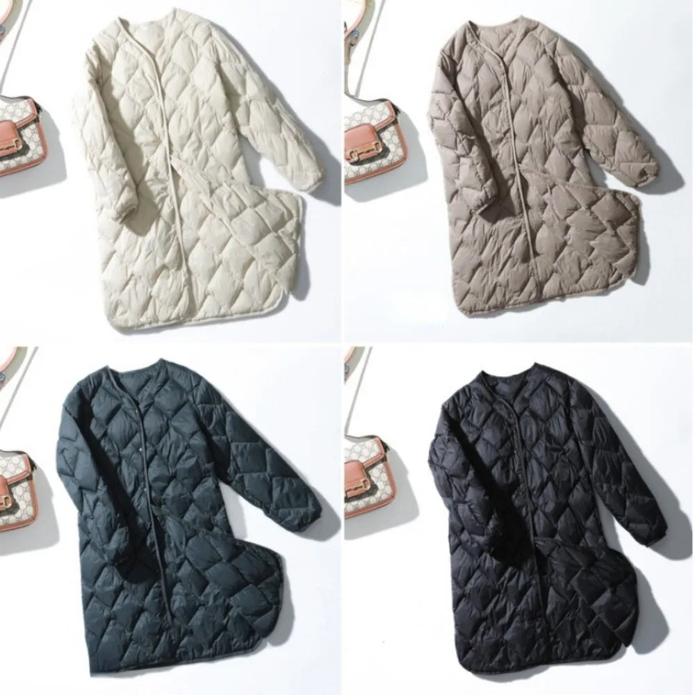 2025 New Warm O-neck Thin Parkas Fashion Outerwear Winter Women Long Ultra Light Puffer Jacket 90% White Duck Down Coat Female