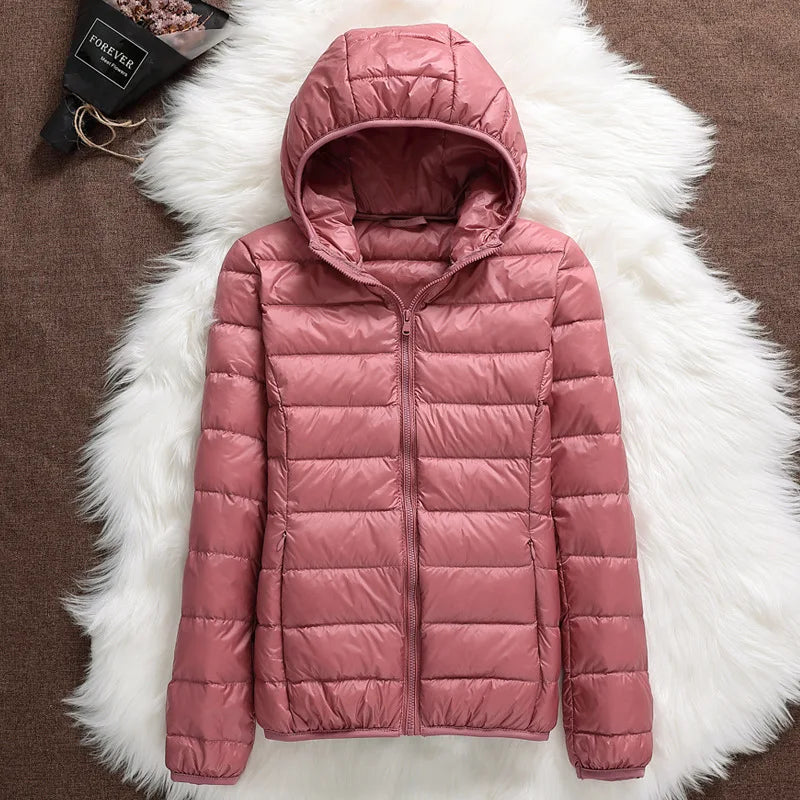 15 Colors Women Hooded Puffer Jackets 2025 New Spring Winter 90% White Duck Down Female Coats Ultralight Packable Casual Parkas