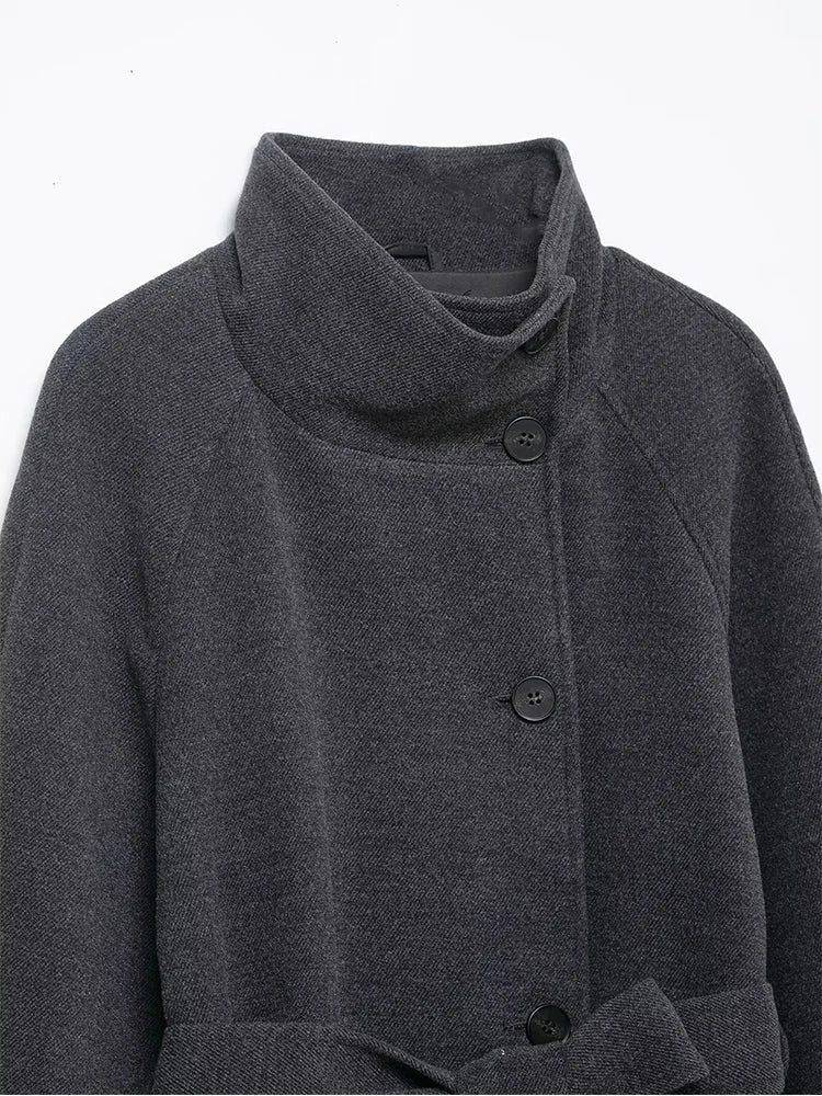 TFMLN Women’s Stand Collar Long Coats 2025 Winter New Belted Trench Coat Vintage Simple Outerwear Elegant Fashion Female