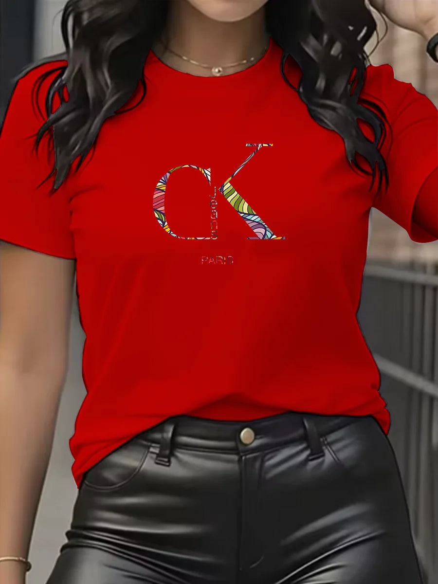 Summer luxury brand fashion cartoon letter print crew collar clothing short sleeve T-shirt  trend women's summer Y2K top