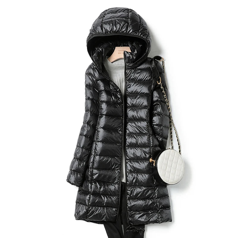 Slim Remove Hooded Parka Fashionable Outerwear 2025 Winter Womens Down Jackets Long Light Thin Coat Puffer Jacket