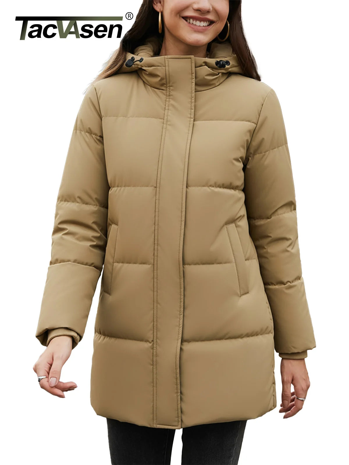 TACVASEN Womens Winter Long Quilted Duck Feather Jackets Padded Puffer Warm Hooded Long Coats Warm Windproof  Thick Outerwear