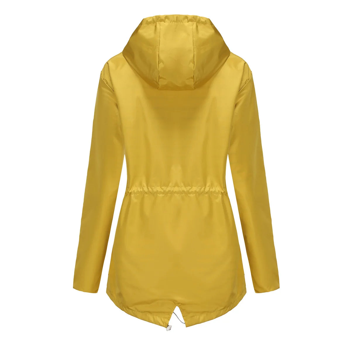 Red Waterproof Hooded Jacket, Women Fashion Casual Coat, Waist Drawstring Tie Zipper Switch Blue Green Yellow Black Windbreaker
