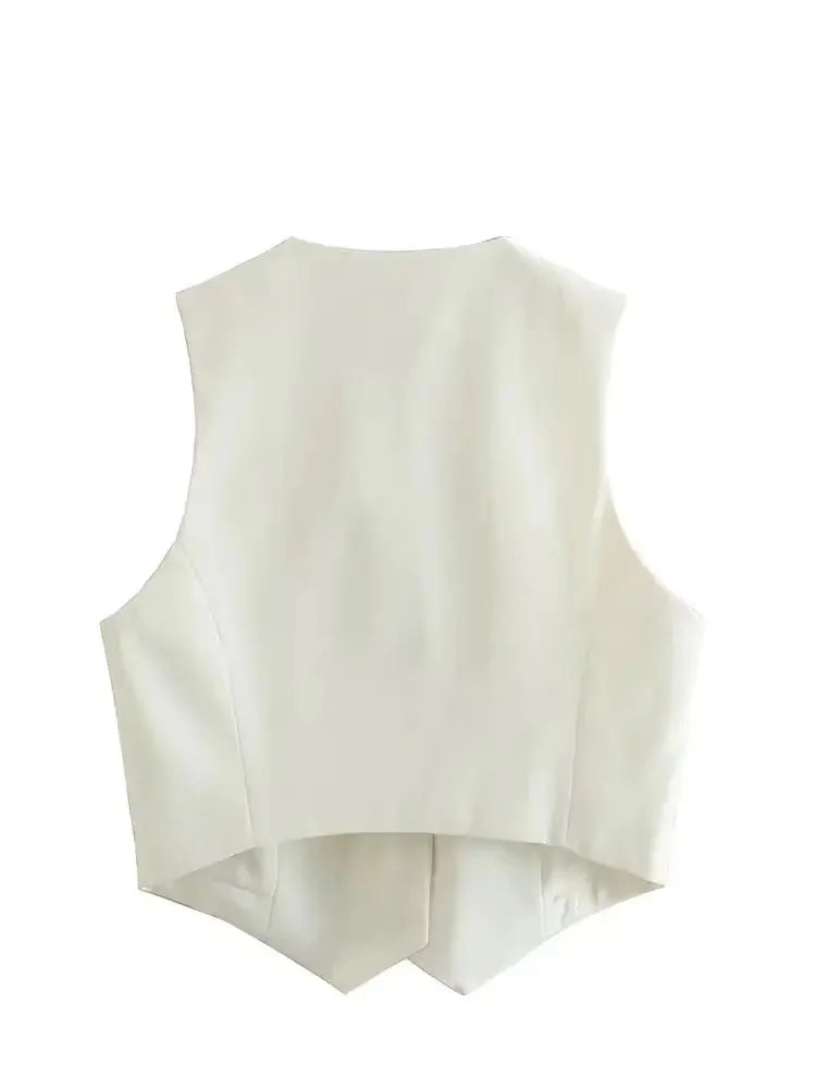 HH Fashion Women Vest Sleeveless Vests for Women Chic V-Neck Single-Breasted Ladies Elegant White Waistcoat Tops