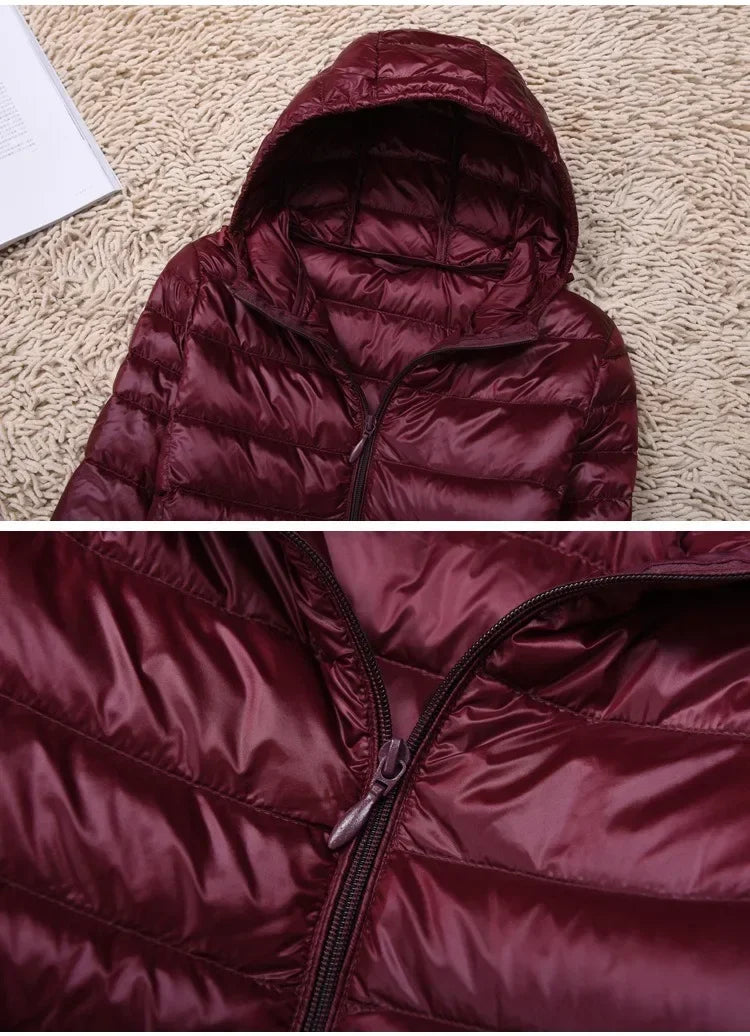 Plus Size White Duck Down Jacket Light-weight Down Jacket Women Inner Cloth Coat Ladies Long Winter Hat Hooded Femal