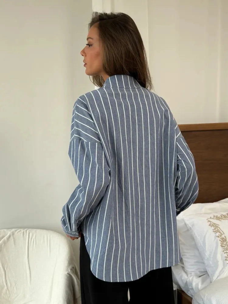 2025 summer striped shirt for women's clothing with a lazy and long sleeved design, hot selling breathable cardigan