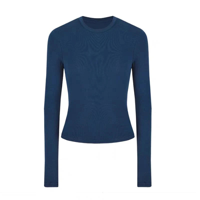 Women Casual Long Sleeve T-shirts Elastic Basic Autumn Solid Slim Pullovers Tee Shirt Female Streetwear Base Lady Top