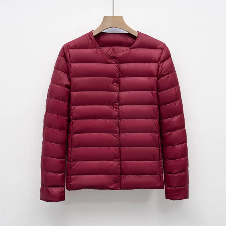 Women Liner Duck Down Jacket O-neck Variable V-neck 2025 New Female Winter Keep Warm Collarless Ultralight Quilted Puffer Coat