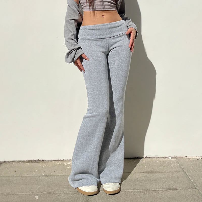 Casual Basic Solid Flare Pants Y2K Sexy Slim-fitting Low-Waisted Boot Cut Pants Women 2025 Autumn Spring Fashion Streetwear Lady