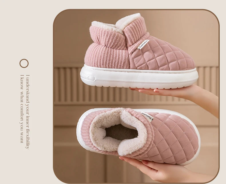 Winter thick soled anti slip warm cotton shoes with fleece bag and cotton slippers for external wear