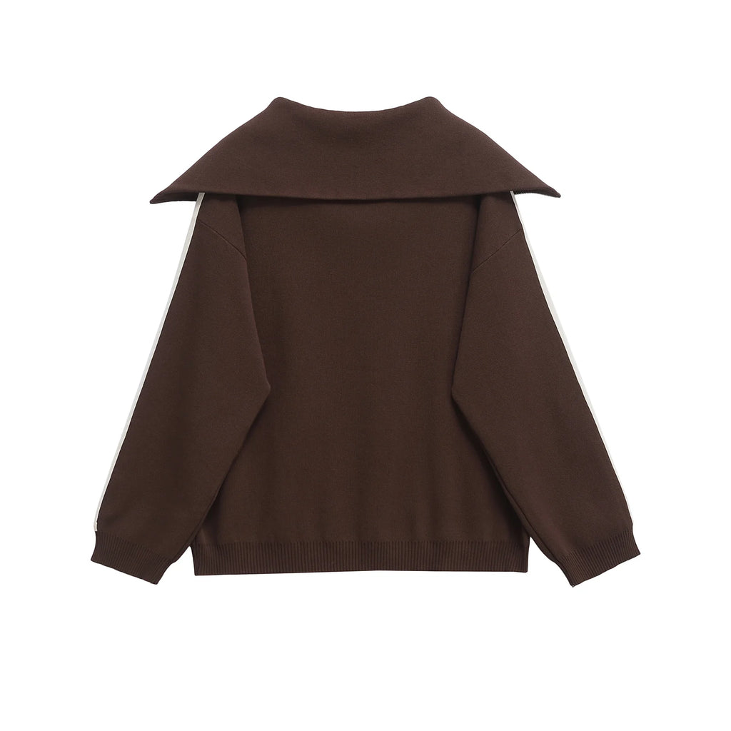 DUOPERI Women Fashion 2 Piece Sets Brown Pullover Sweatshirts & High Elastic Waist Trousers Feamle Chic Lady Pants Set