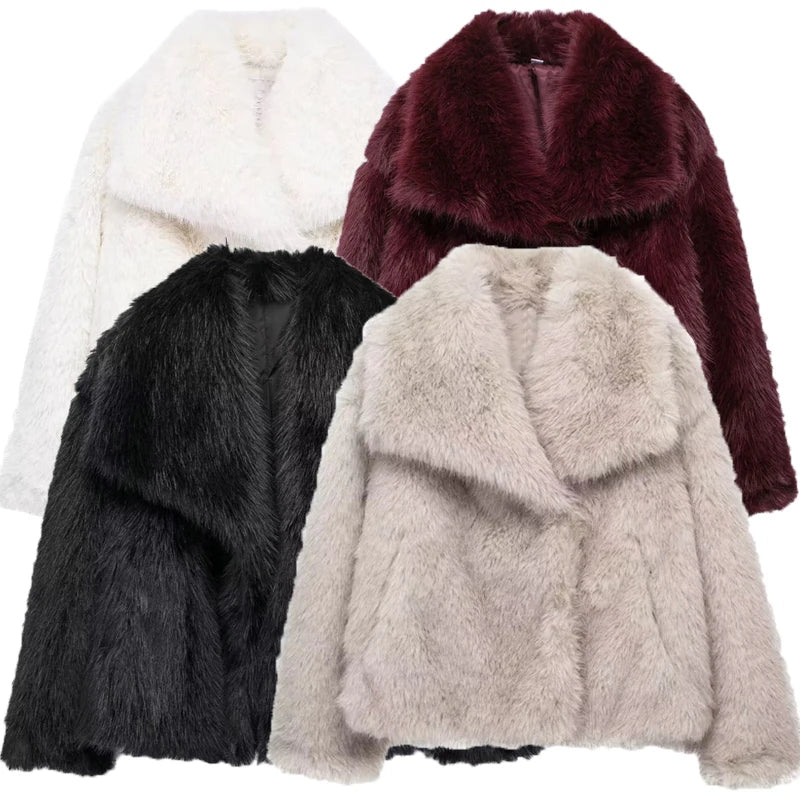HXAO Winter Faux Fur Coat 2025 Woman New in coats Autumn Fur Plush Fluffy Jacket Warm Red Gray Black White Fur Coat Outerwears
