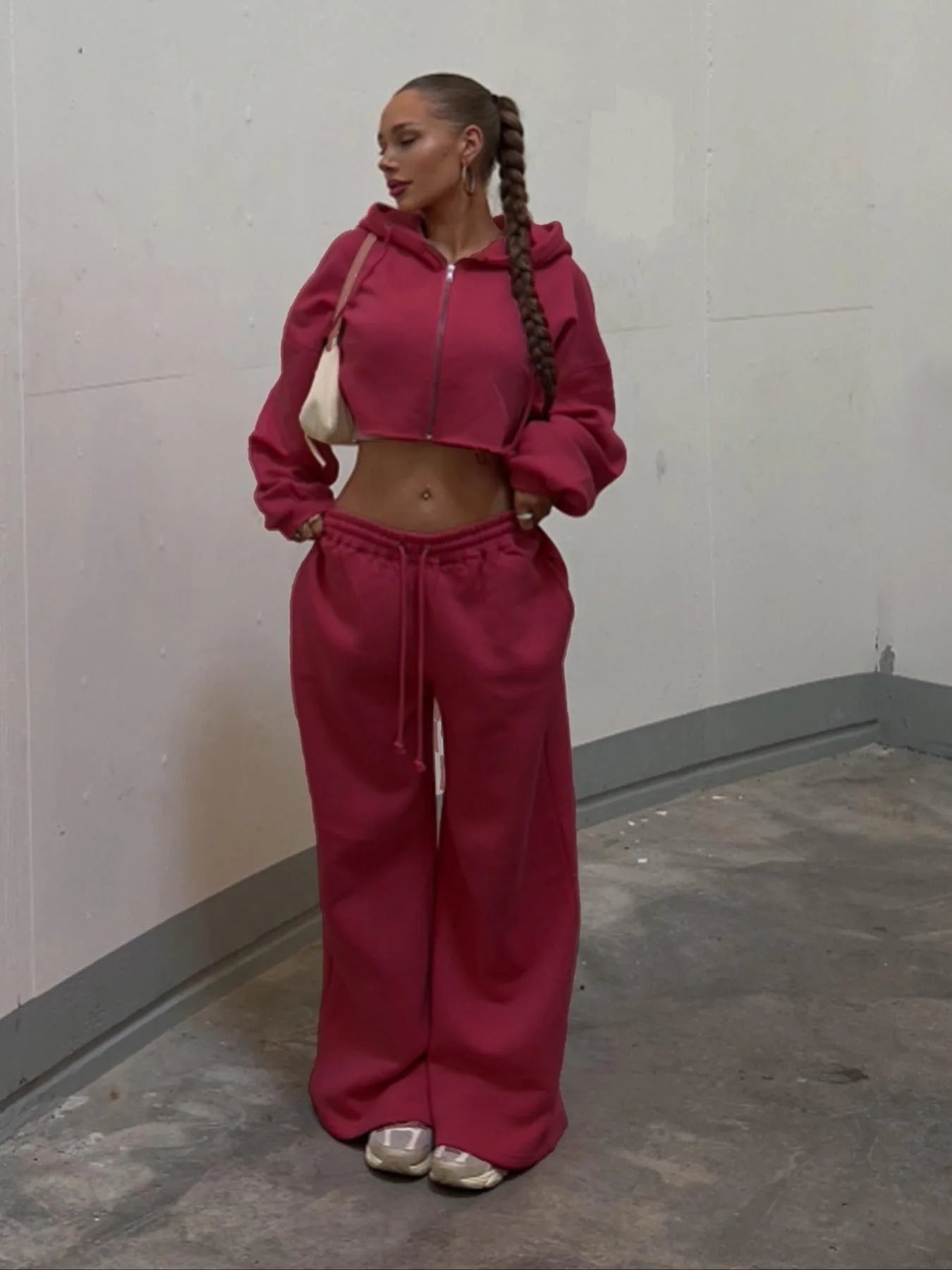 Women Hooded Zip-up Cropped Sweatshirt and Long Pants 2 Piece Sets 2025 Autumn Casual Hoodies Sweatpants Suit Tracksuits