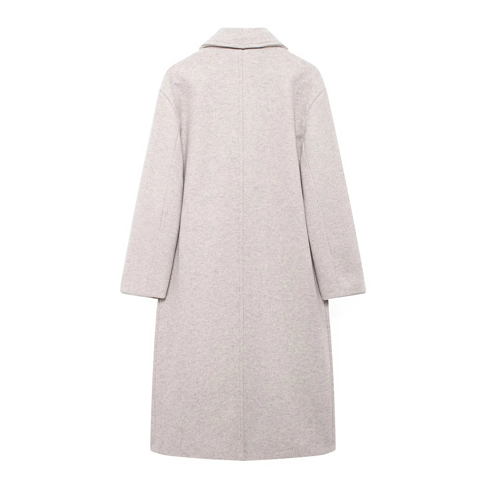 TRAFZA Women Winter Casual Wool Blend Notched Lapel Collar Coat Chic Double-breasted Trench Coats Oversized Female Long Jackets